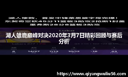 湖人雄鹿巅峰对决2020年3月7日精彩回顾与赛后分析